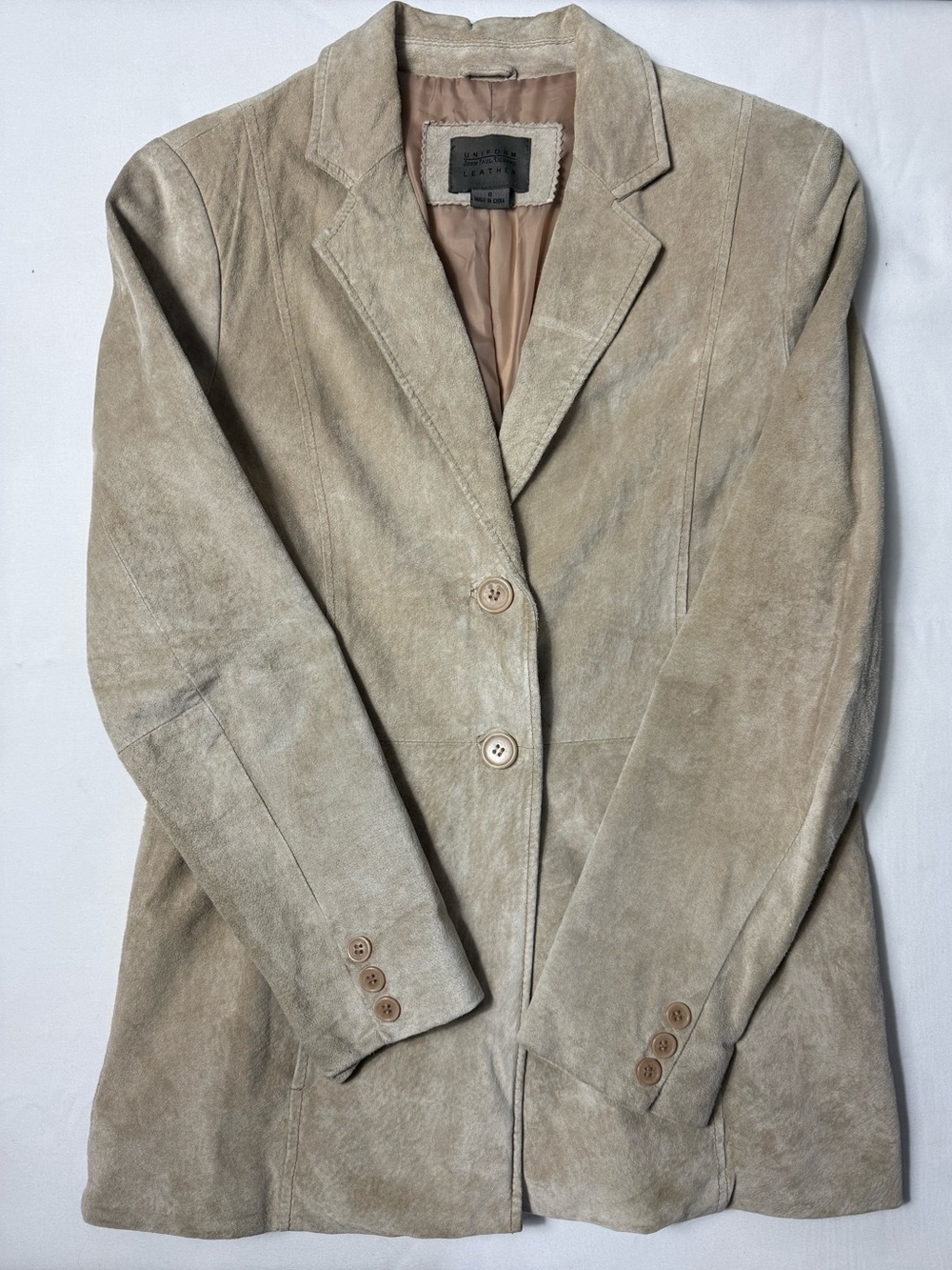 Vintage Y2K Genuine Suede Leather Blazer Jacket Neutral Minimalist